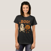 Grappige Halloween Pumpkin Chasing Ghost | griezel T-shirt (Voorkant volledig)