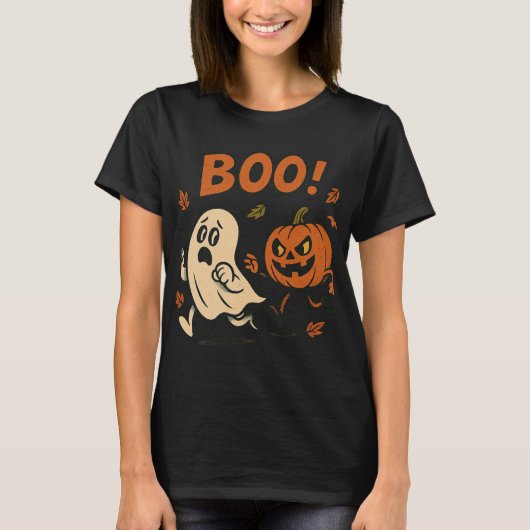 Grappige Halloween Pumpkin Chasing Ghost | Spookac T-shirt (Voorkant)