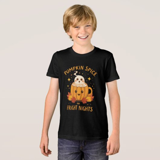 Grappige Halloween "Pumpkin Spice en Fright Nights Tri-Blend Shirt (Voorkant volledig)