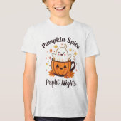 Grappige Halloween "Pumpkin Spice en Fright Nights Tri-Blend Shirt (Voorkant)
