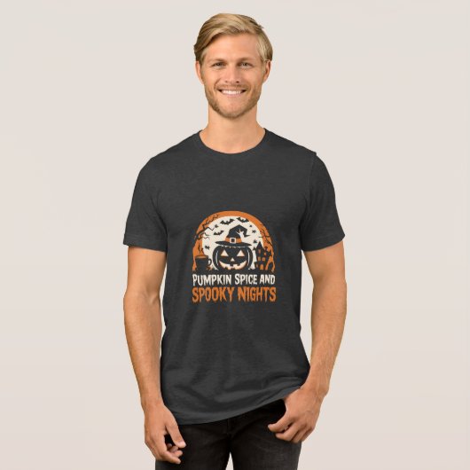 Grappige Halloween Pumpkin Spice en Spooky Nights Tri-Blend Shirt (Voorkant volledig)