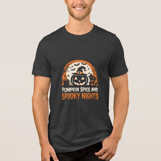 Grappige Halloween Pumpkin Spice en Spooky Nights Tri-Blend Shirt (Voorkant)
