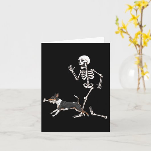 Grappige Halloween Rat Terrier en Skeleton Kaart (Gele Bloem)