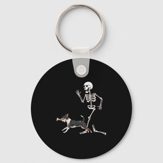 Grappige Halloween Rat Terrier en Skeleton Sleutelhanger (Voorkant)