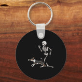 Grappige Halloween Rat Terrier en Skeleton Sleutelhanger (Voorkant)
