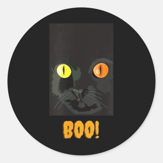 Grappige Halloween Retro Zwarte Kat Boe Silhouet Ronde Sticker (Voorkant)