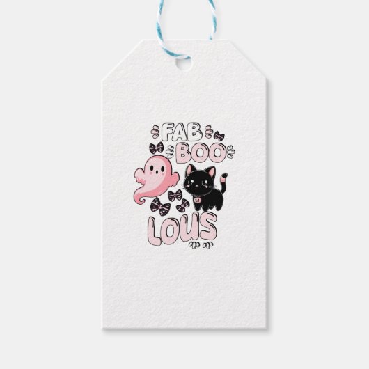Grappige Halloween Roze Geest Spokenpakhuis Kat Fa Cadeaulabel (Voorkant)
