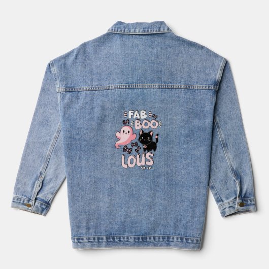 Grappige Halloween Roze Geest Spooktacular Cat Fab Denim Jacket (Achterkant)