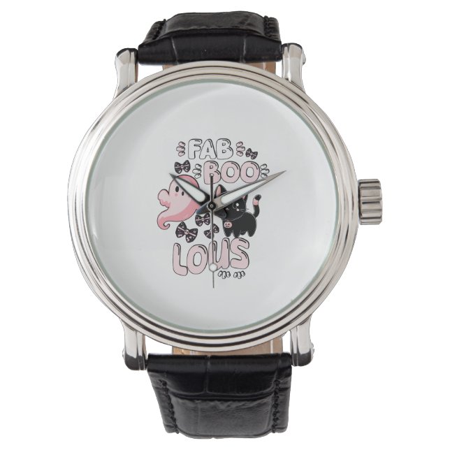 Grappige Halloween Roze Geest Spooktacular Cat Fab Horloge (Voorkant)
