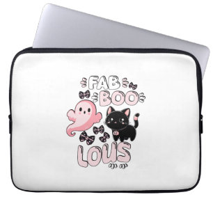 Grappige Halloween Roze Geest Spooktacular Cat Fab Laptop Sleeve