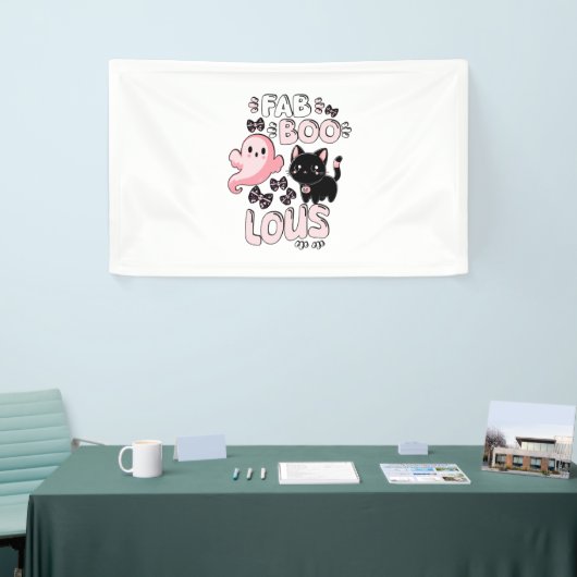 Grappige Halloween Roze Geest Spooktacular Cat Fab Spandoek (Beurs)