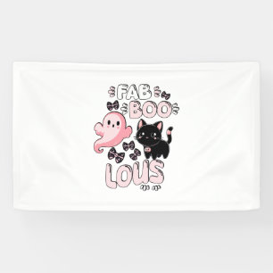 Grappige Halloween Roze Geest Spooktacular Cat Fab Spandoek