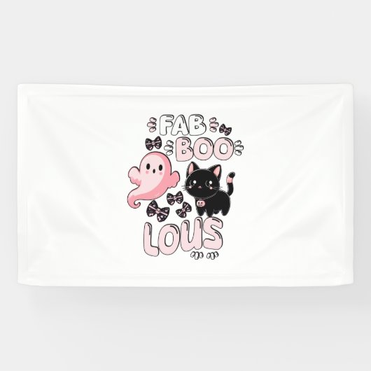 Grappige Halloween Roze Geest Spooktacular Cat Fab Spandoek (Horizontaal)
