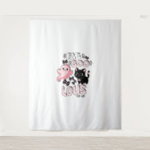 Grappige Halloween Roze Geest Spooktacular Cat Fab Wandkleed (Voorkant)