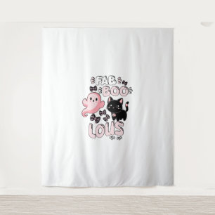 Grappige Halloween Roze Geest Spooktacular Cat Fab Wandkleed