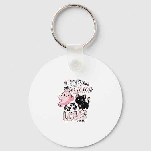 Grappige Halloween Roze Geest Spooktacular Kat Fab Sleutelhanger (Voorkant)