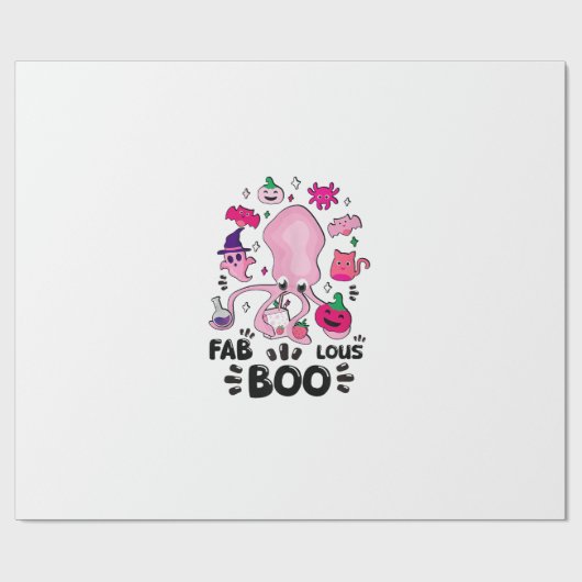 Grappige Halloween Roze Kat Geest Jongleerende Oct Cadeaupapier (Vlak)