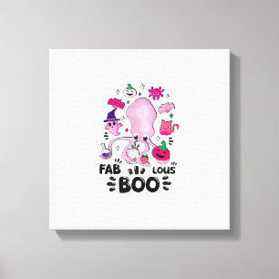 Grappige Halloween Roze Kat Geest Jongleerende Oct Canvas Afdruk