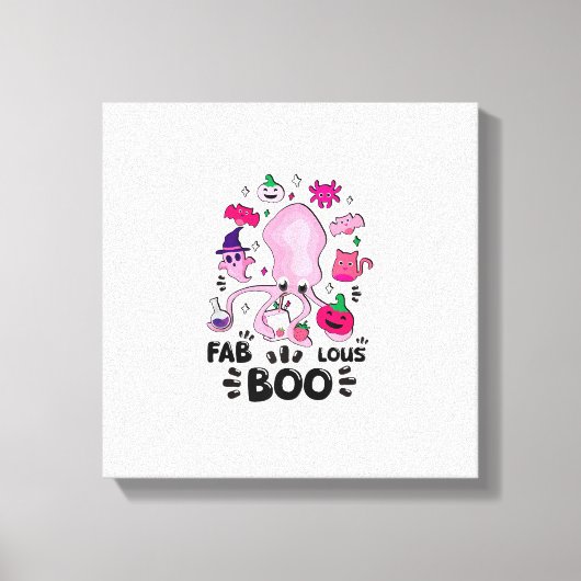 Grappige Halloween Roze Kat Geest Jongleerende Oct Canvas Afdruk (Voorkant)