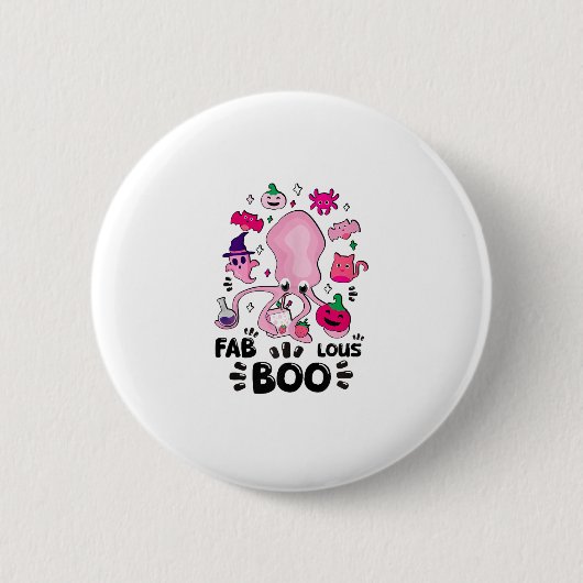 Grappige Halloween Roze Kat Ghost Jongling Octopus Ronde Button 5,7 Cm (Voorkant)