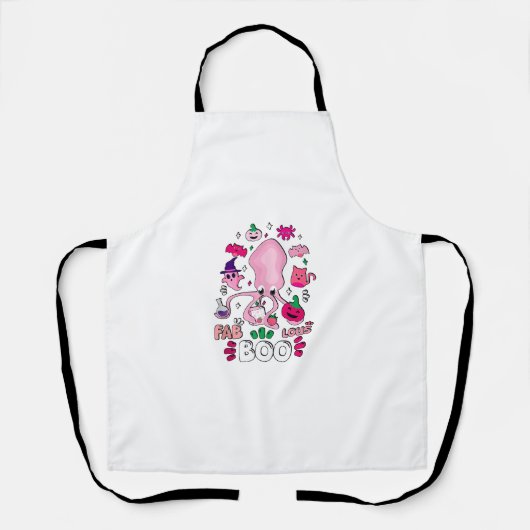 Grappige Halloween Roze Kat Ghost Jongling Octopus Schort (Voorkant)