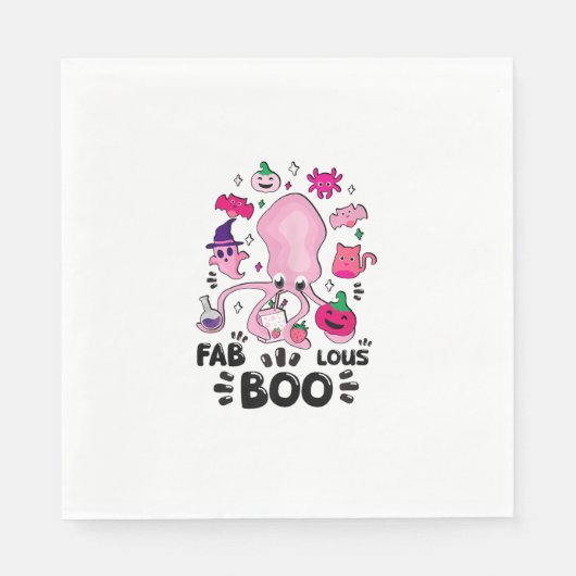 Grappige Halloween Roze Kat Ghost Jongling Octopus Servet (Voorkant)