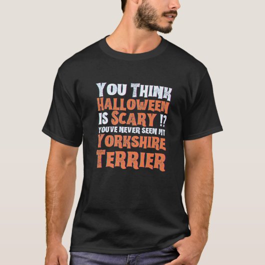 Grappige Halloween Scary Yorkshire Terrier Premium T-shirt (Voorkant)