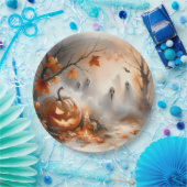 Grappige Halloween-scène met pompoen en geesten Papieren Bordje (Feest)