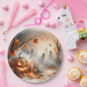 Grappige Halloween-scène met pompoen en geesten Papieren Bordje (Feest)