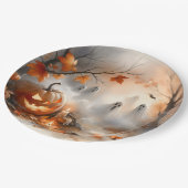 Grappige Halloween-scène met pompoen en geesten Papieren Bordje (Gekanteld)