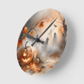 Grappige Halloween-scène met pompoen en geesten Ronde Klok (Hoek)