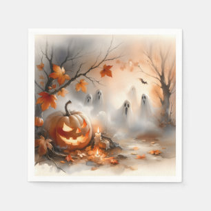Grappige Halloween-scène met pompoen en geesten Servet