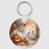 Grappige Halloween-scène met pompoen en geesten Sleutelhanger (Voorkant)