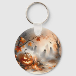 Grappige Halloween-scène met pompoen en geesten Sleutelhanger