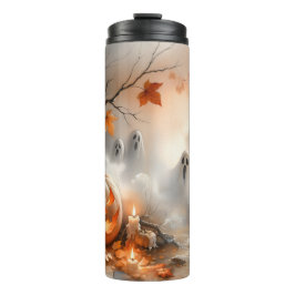 Grappige Halloween-scène met pompoen en geesten Thermosbeker