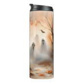 Grappige Halloween-scène met pompoen en geesten Thermosbeker (Geroteerd rechts)