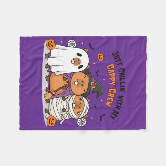Grappige Halloween Schattigee Capybara "Cappy Crew Fleece Deken (Voorkant (Horizontaal))