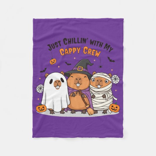 Grappige Halloween Schattigee Capybara "Cappy Crew Fleece Deken (Voorkant)
