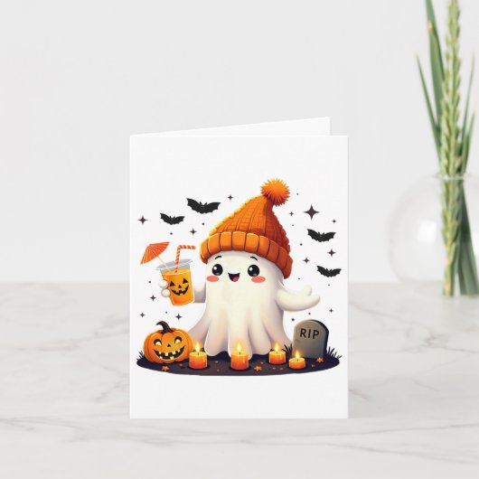 Grappige Halloween Schattigee Geest Drink Ice Coff Kaart (Voorkant)
