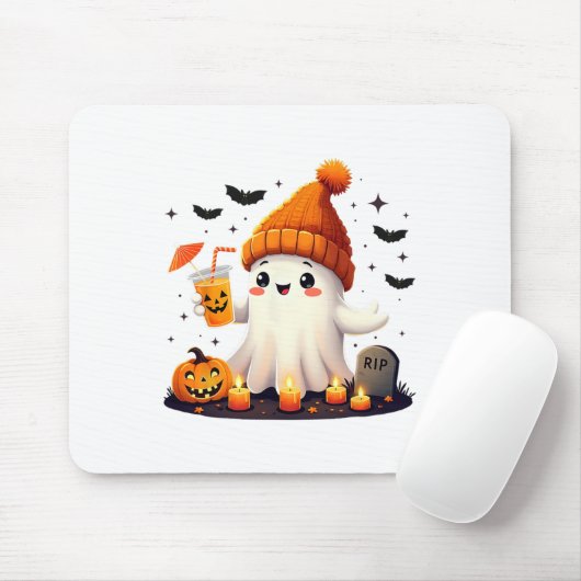 Grappige Halloween Schattigee Geest Drink Ice Coff Muismat (Met muis)