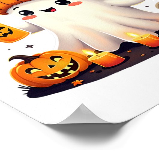 Grappige Halloween Schattigee Geest Drink Ice Coff Poster (Hoek)