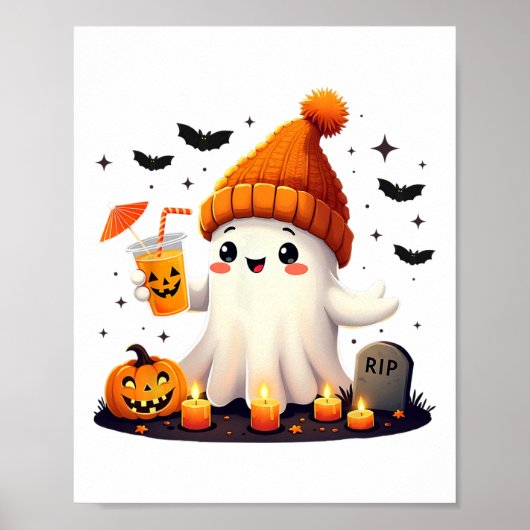 Grappige Halloween Schattigee Geest Drink Ice Coff Poster (Voorkant)