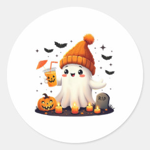Grappige Halloween Schattigee Geest Drink Ice Coff Ronde Sticker
