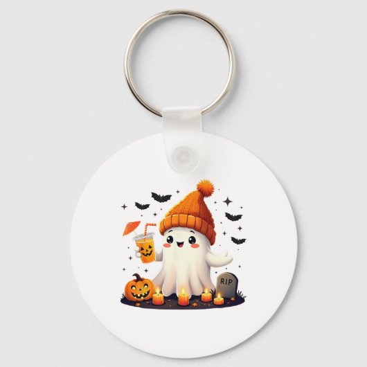 Grappige Halloween Schattigee Geest Drink Ice Coff Sleutelhanger (Voorkant)