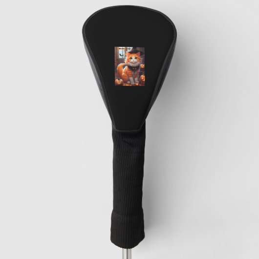 Grappige Halloween Schattigee Oranje Kat met Toven Golfheadcover (Voorkant)