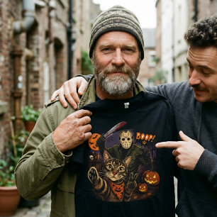 Grappige Halloween Selfie Kat & Jason Voorhees T-shirt