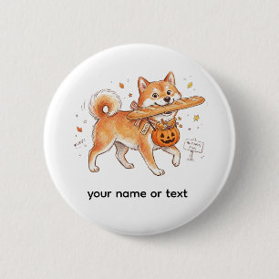 Grappige Halloween Shiba Inu-hond Baguettebrood Ku Ronde Button 5,7 Cm