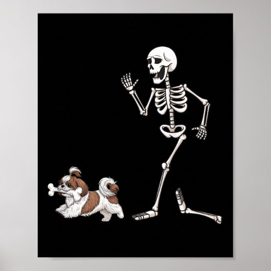 Grappige Halloween Shih Tzu En Skelet Poster (Voorkant)