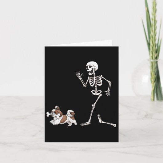 Grappige Halloween Shih Tzu en Skeleton Kaart (Voorkant)