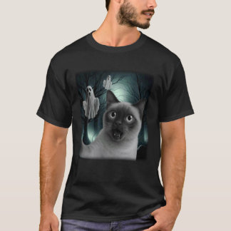 Grappige Halloween Siamese Kat Selfie met Griezeli T-shirt